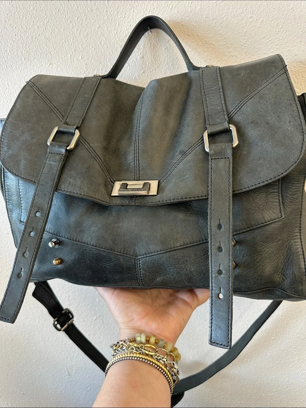 Tylie Malibu Leather Satchel crossbody in Dark Gray y2k style messenger